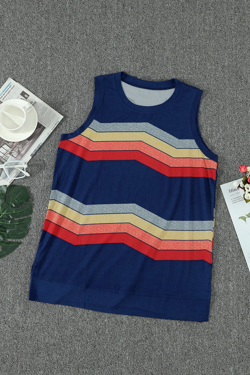 Crew Neck Floral Leopard Print Tank Top